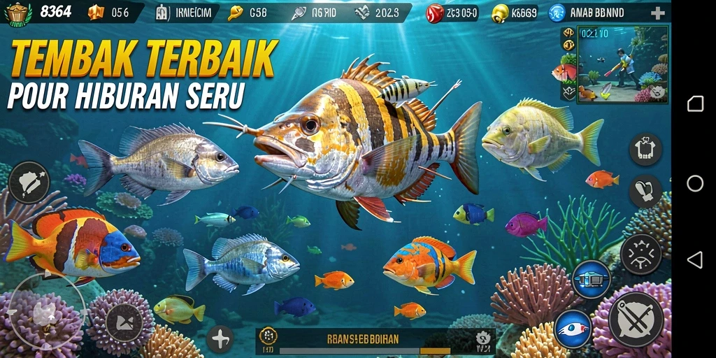 Gameplay seru Tembak Ikan di 8364 yang penuh warna.