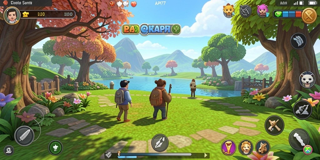 Tampilan gameplay yang menyenangkan dan penuh warna dari API77.