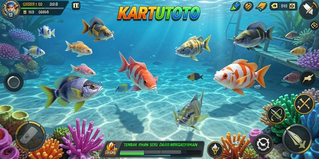 Gameplay KARTUTOTO menampilkan aksi menembak ikan yang seru.