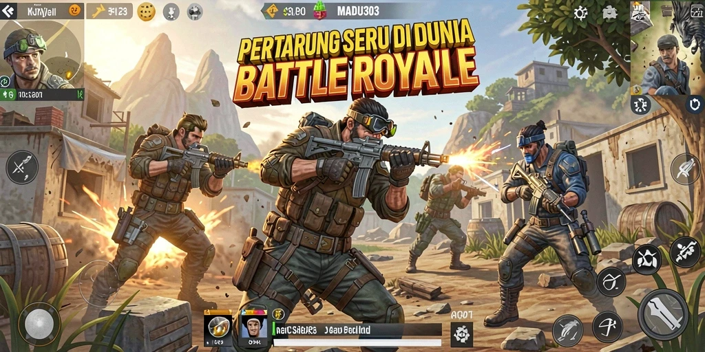 Gameplay seru MADU303 menampilkan aksi Battle Royale yang mendebarkan.