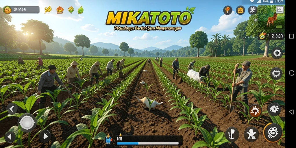 Tampilan gameplay MIKATOTO yang menyenangkan dengan berbagai aktivitas pertanian.