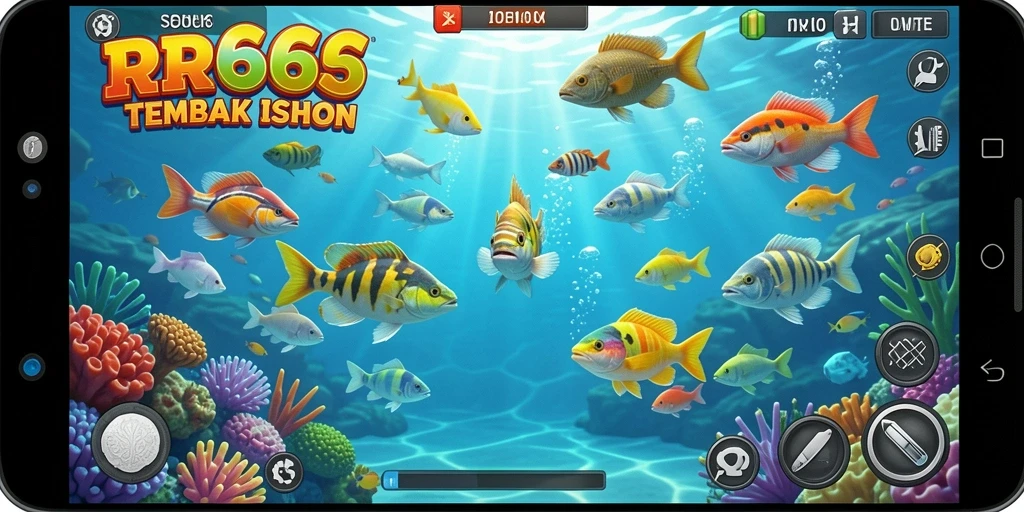Screenshot gameplay RR666 menampilkan aksi seru menembak ikan.