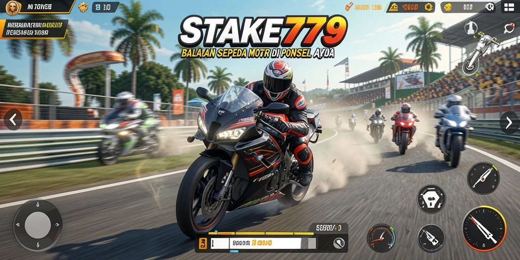 Tampilan gameplay balap motor yang mendebarkan di STAKE779.